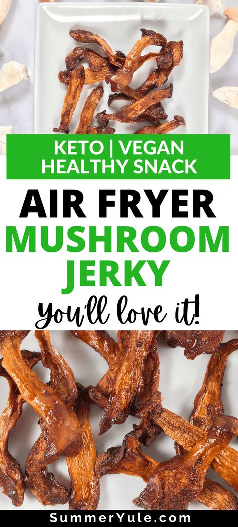 Vegan Jerky Recipe, Mushroom Jerky Recipe, Vegan Oyster Mushroom, Alkaline Snacks, Mushroom Jerky, Jerkey Recipes, Dehydrator Ideas, Oyster Mushroom Recipe, Vegan Meat Recipe