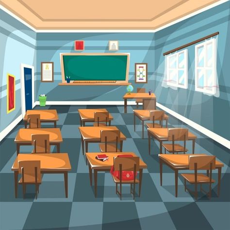 Classroom Cartoon Background, Papan Tulis Kapur, High School English Classroom, Study Table And Chair, Classroom Background, Classroom Images, Teachers Room, Illustration Interior, Classroom Clipart