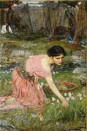 Maidens Picking Flowers by a Stream  JW Waterhouse Waterhouse Paintings, John Waterhouse, Pre Raphaelite Brotherhood, Pre Raphaelite Art, John Everett Millais, William Adolphe Bouguereau, John William Waterhouse, Picking Flowers, Pre Raphaelite