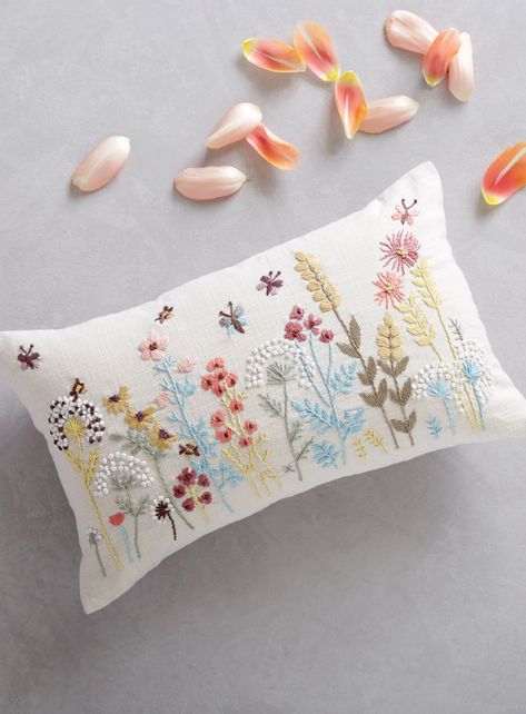 Bed Cover Design, Beaded Pillow, Cushion Embroidery, Bees And Butterflies, Pillow Embroidery, Home Office Chair, Embroidered Throw Pillows, Cushion Cover Designs, Pretty Pillow