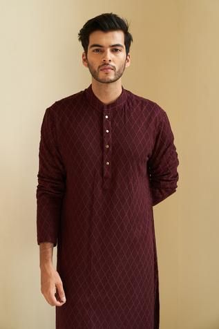 Shop for Contrast By Parth Maroon Chikankari Embroidered Kurta Set for Men Online at Aza Fashions Hand Embroidery Indian, Red Kurta Set, Kurta Designs Men's, Wedding Kurta For Men, Wedding Dresses Men Indian, Kurta Pajama Men, Gents Kurta Design, Red Kurta, Gents Kurta