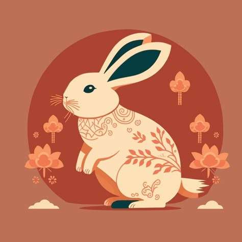 Rabbit New Year Illustration, Lunar Year 2023, Easter Rabbit Illustration, Zodiac Background, Chinese New Year 2023 Rabbit, Chinese New Year Rabbit, Rabbit Aesthetic, Happy Chinese New Year 2023, Lunar New Year 2023