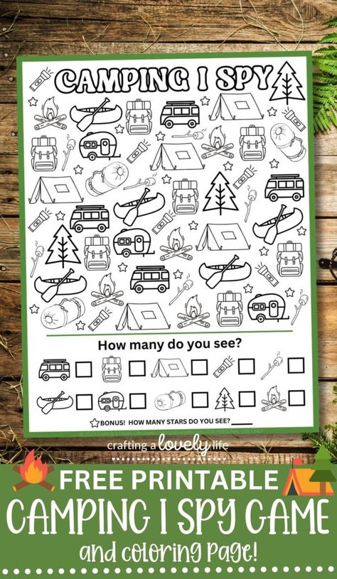 Camping Printables For Preschool, Camping I Spy Printable, C Is For Camping Craft, Camping Themed Math Activities, Camp Kindergarten Activities, Math Camping Activities, Classroom Campfire Diy, Kids Camping Party Games, Camp Theme School Activities