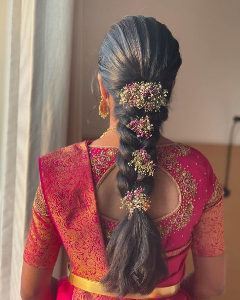 Engagement Hairdo Indian, Front Puff Bridal Hairstyles, Venni Hairstyles, Hairdo For Saree Hairstyles, Tamil Muhurtham Hairstyles, Hairstyle For Frock Indian, Telugu Bride Hairstyles Bridal Braids, South Indian Bridal Hairstyles For Muhurtham, Indian Muhurtham Hairstyle