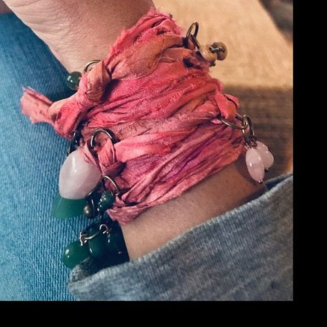 Wrist Wrap Recycled Sari Silk Bohemian Bracelet Boho | Etsy Sari Silk Jewelry, Silk Wrap Bracelets, Boho Bangle, Silk Jewelry, Recycled Sari Silk, Wrist Wrap, Boho Girl, Bohemian Bracelets, Elephant Charm