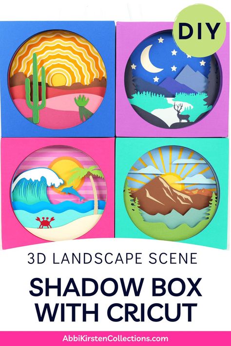 Shadow Box Svg Files, Unique Shadow Boxes, Beach Mountain, Diy Shadow Box, 3d Landscape, Shadow Box Art, Box Designs, 3d Craft, 3d Shadow Box