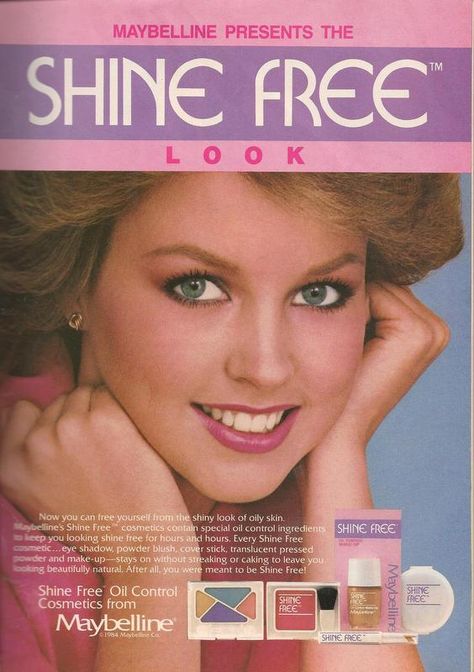 1985 Maybelline Shine Free Makeup Ad with Deborah Foreman. 80s. Deborah Foreman, 1980s Makeup, Maybelline Cosmetics, Vintage Makeup Ads, Makeup Ads, Retro Makeup, Maybelline Makeup, Retro Beauty, Beauty Ad