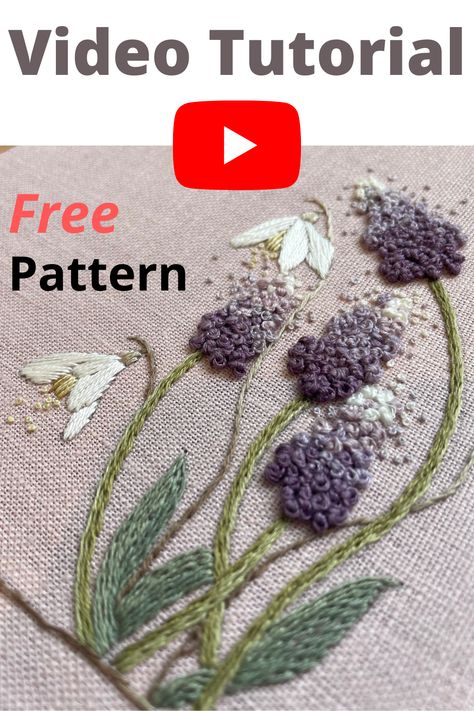 In this video I'm demonstrating how to create this simple hand embroidery for beginners learning embroidery techniques. A botanical hand embroidery pattern inspired by Muscari plants. The pattern includes flowers, leaves, and stems. The embroidery includes the following stitches. Stem stitch French knot Satin stitch Straight stitches You can find the downoad link to the free pattern in the video description box. Candlewicking Patterns Free, Learning Embroidery, Candlewicking Patterns, Simple Hand Embroidery, Hand Embroidery For Beginners, Easy Hand Embroidery, Candlewicking Embroidery, French Knot Embroidery, Embroidery Leaf