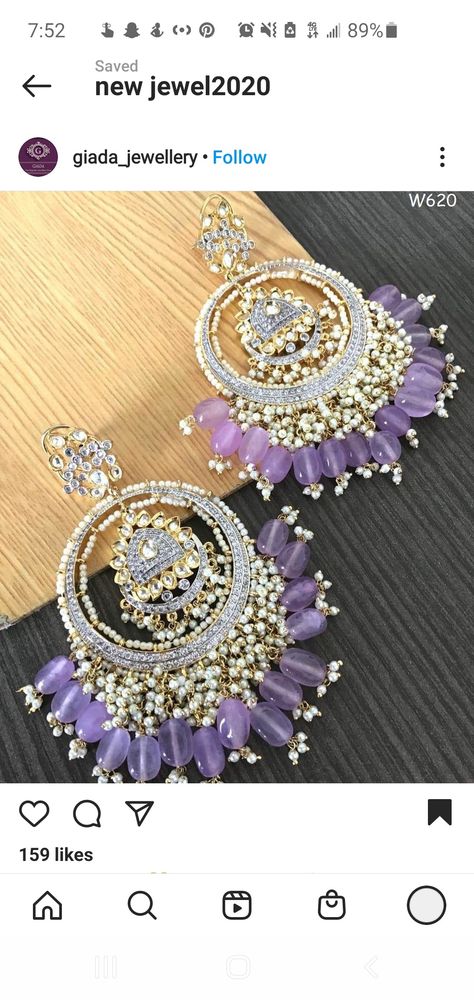 Purple Earrings Aesthetic, Desi Jewelry, Long Crystal Earrings, Wedding Jewellery Designs, Unique Wedding Jewelry, Lilac Earrings, Asian Jewelry, Jewelry Set Design, Fancy Jewellery Designs