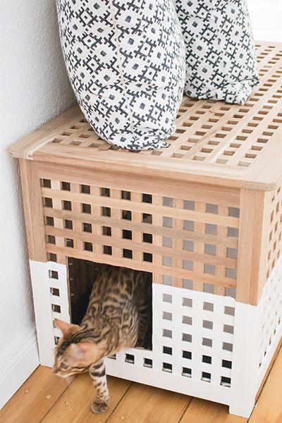 20+ Easy IKEA Hacks for Cats (and Cat Parents!) - Whiskers Magoo Ikea Cat Bed, Ikea Hejne, Ikea Hacks For Cats, Ikea Cat, Katt Diy, Hidden Litter Boxes, Katt Grejer, Chat Diy, Living With Cats