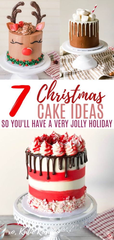 Mini Cakes For Christmas, Chocolate Christmas Cake Ideas, Christmas Party Cake Ideas, Christmas Chocolate Cake Ideas, Christmas Flavored Cakes, Christmas Sponge Cake, Peppermint Christmas Cake, Cake Designs Christmas, North Pole Cake