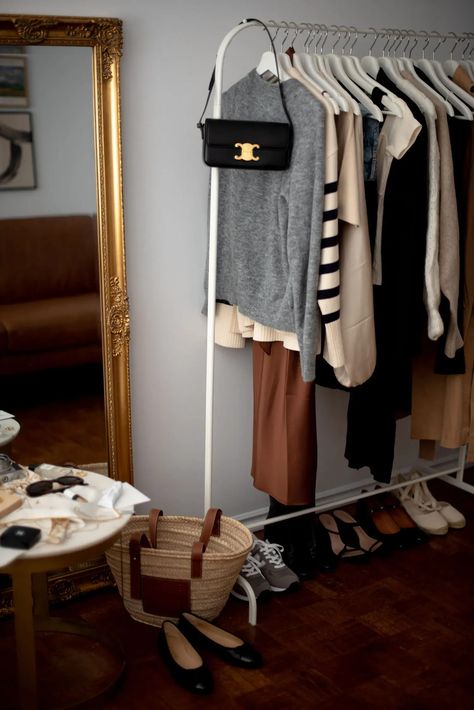 Celine Triomphe Canvas Bag Outfit, Loewe Straw Bag, Celine Triomphe Shoulder Bag, Chanel Ballerina Flats, Triomphe Shoulder Bag, Brown Slip Dress, Celine Purse, Minimalist Lifestyle Inspiration, Chanel Ballerina