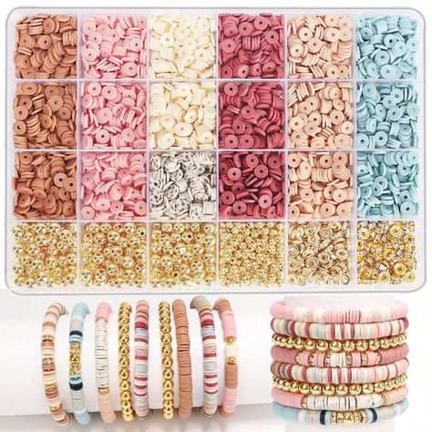 Clay Beads Bracelet Kit Friendship Bracelet Kit For Girls,Letter Beads Pink White Clay Beads Kit Faux Pearl Gold Beads For Jewelry Making | SHEIN USA Clay Beads Bracelet, Friendship Bracelet Kit, Beads Kit, Letter Bead Bracelets, Bracelet Making Kit, Bracelet Kit, Tanah Liat, Jewelry Making Kits, Stil Boho