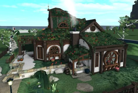 Villemo (@villemo.bloxburg) • Instagram photos and videos Cottage Core Exterior, Bloxburg Cottagecore, Cottage Core Bloxburg House, Goth Architecture, Bloxburg Cottage, House Layout Design, Cottagecore House, Green Village, Forest Cottage