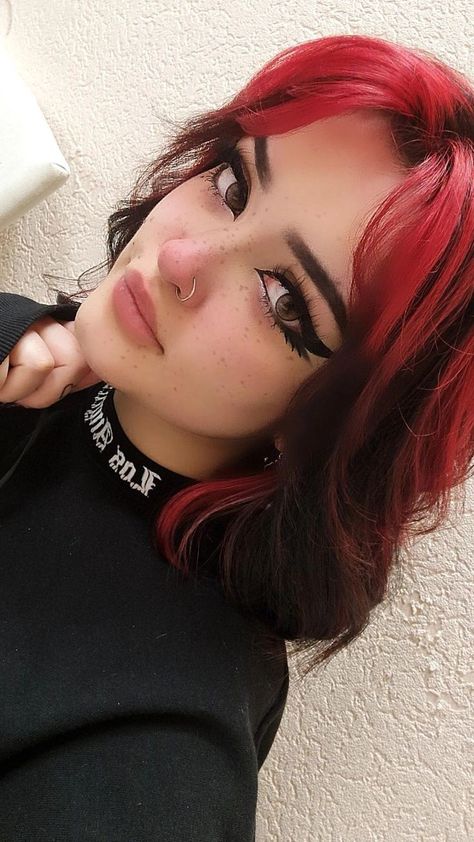 Red Hair With Bangs, Short Dyed Hair, Red Hair Extensions, Black Red Hair, Black Hair Aesthetic, Short Red Hair, Red Hair Inspo, Dyed Red Hair, Dyed Hair Inspiration