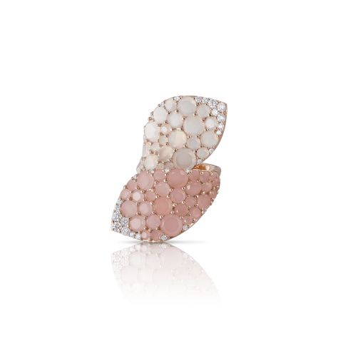 Lakshmi Ring with Moonstone, Chalcedony & Diamonds | Pasquale Bruni Pasquale Bruni, Pink Chalcedony, Topaz Color, Diamond Jewelry Designs, Fine Jewelry Designers, Fine Jewelry Collection, Pearl Color, White Diamonds, Pink Tourmaline