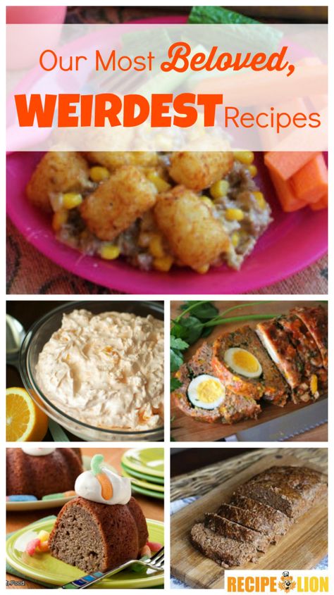 Our Most Beloved, Weirdest Recipes: Casserole Recipes, Meatloaf Recipes and Other Strange Stuff Weird Recipes Dinner, Unusual Food Recipes, Unusual Recipes Dinners, Strange Desserts, Strange Recipes, Crazy Easy Dinner Casseroles, Weird Recipes To Try, Unusual Ground Beef Recipes, 20 Crazy Easy Dinner Casseroles