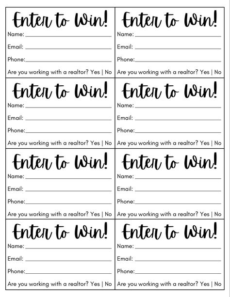 Use as is or customize to suit your needs! You can change colors and or text. These are perfect for collecting potential buyer info at open houses, or seller info at tablings events! Add potential clients to your roster in a fun and easy way. The "enter to win" prize can be whatever you would like it to be. Just print, cut, and use!  This item is a digital download - an editable template in Canva. Once purchased, you will receive a pdf with download link and instructions. Enjoy! Raffle Ticket Template Printable, Raffle Tickets Template, When September Ends, September Ends, Real Estate Templates, Ticket Template, Raffle Tickets, Open Houses, Enter To Win