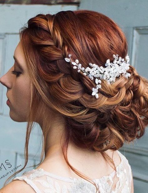 The Best 45 Wedding Hairstyles That Will Be Worn For A Celebration This Year - Page 32 of 45 - hotcrochet .com Braid Updo Wedding, Side Braid Updo, Hair Up Braid, Hair Ups, Updos With Braids, Braids Wedding, Side Updo, Classic Wedding Hair, Loose Updo