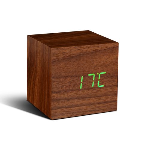 Cube Click Clock // Walnut (Red LED) Style List, Led Alarm Clock, Spring Essentials, Led Clock, Milk Shop, Wooden Cubes, Radio Clock, Green Led, Digital Clocks