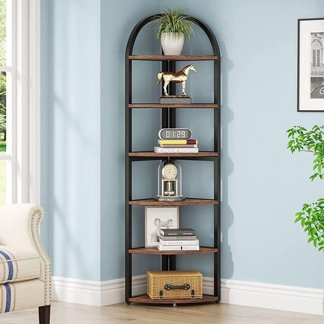 Javlergo 4-Tier Corner Bookcase, 8 Cube Triangle Bookcase Bookshelf Storage Cabinet for Home Office Bedroom Living Room - On Sale - Bed Bath & Beyond - 37316453 Corner Shelf Ideas Living Room, Bookshelves For Small Spaces, Room Rules, Rustic Plant Stand, Corner Shelf Unit, Corner Bookshelf, Corner Bookshelves, Small Bookshelf, Bookshelf Storage