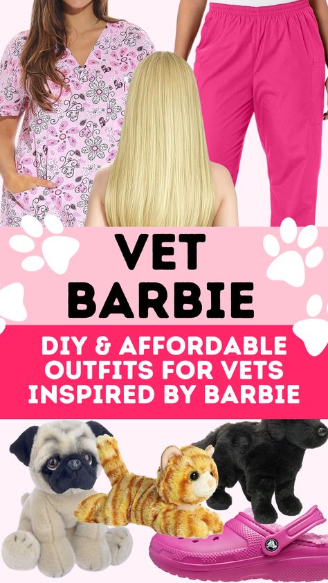 Vet Barbie Costume, Barbie Careers Costumes, Diy Barbie Halloween Costume, Scrubs Halloween Costume Ideas, Barbies Costumes, Barbie Halloween Costume For Women, Vet Barbie, Barbie Vet, Different Barbies