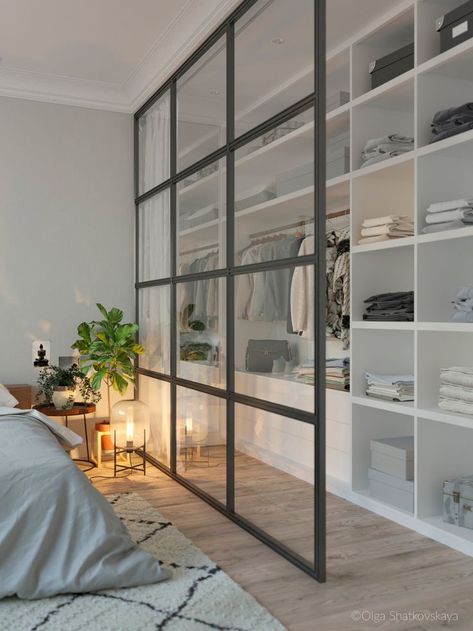 Wardrobe with crittall window partition Scandinavian Design Bedroom, Scandinavian Bedroom, Scandinavian Interior Design, Design Del Prodotto, Best Interior Design, Scandinavian Interior, The Bedroom, Minimalist Bedroom, Small Living Room