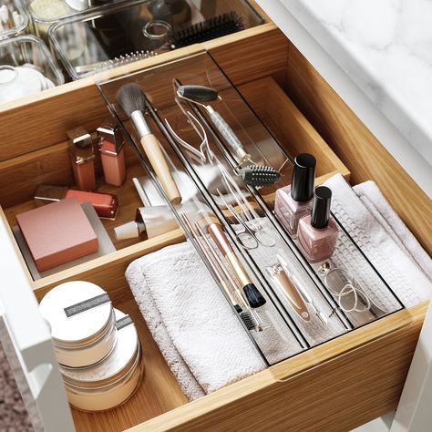 Open your drawers and treat yourself to some inner peace. This drawer organizer creates an extra shelf for things like combs and toothbrushes. Pairs perfectly with other VISSLAÅN drawer organisers. Draw Organizer, Under Bathroom Sink, Bathroom Vanity Drawers, Bathroom Drawer Organization, Dresser Drawer Organization, Medicine Cabinet Organization, Extra Shelf, Bathroom Drawers, Organizing Hair Accessories