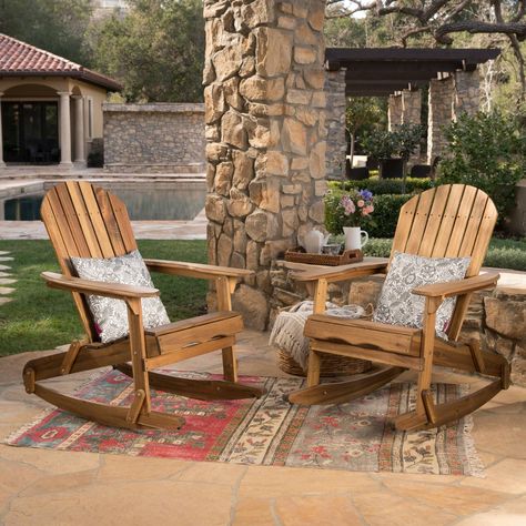 Malibu Outdoor Adirondack Rocking Chair (Set of 2) by Christopher Knight Home (Brown), Patio Furniture Natural Chair, Adirondack Rocking Chair, Beachfront Decor, Adirondack Furniture, Folding Adirondack Chairs, Patio Style, Classic Outdoor, Outdoor Rocking Chairs, Christopher Knight