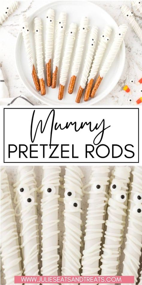 Pretzel Rods Recipe, Halloween Pretzels Rods, Halloween Dip, Edible Candy, Halloween Pretzels, Halloween Snack Mix, Dipped Pretzel Rods, White Chocolate Pretzels, Spooky Halloween Food