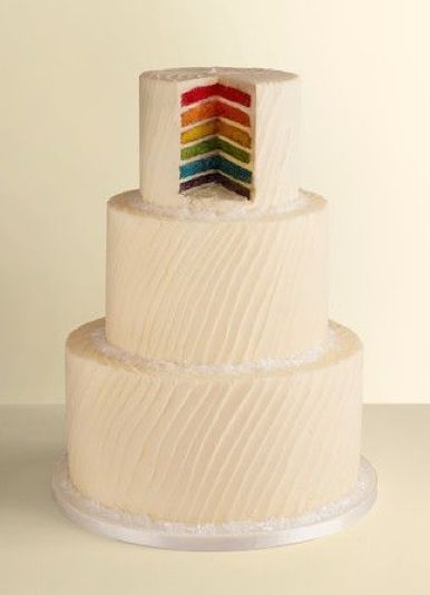 Rainbow Inside Wedding Cake! Rainbow Wedding Cake Ideas, Pride Wedding Cake, Rainbow Wedding Cakes, Lgbtq Cake, Wedding Cake Rainbow, Lgbt Wedding Cakes, Rainbow Wedding Cake, Pride Wedding, Inside Wedding