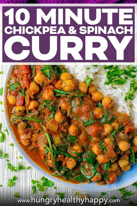 Easy Veggie Curry, Simple Curry Recipe Vegetarian, Freezing Spinach, Gluten Free Curry, Chickpea Spinach Curry, Easy Vegan Curry, Chickpea And Spinach, Healthy Curry Recipe, Chickpea And Spinach Curry