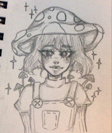 I had so fun drawing this mushroom girl!! Mushrooms Ideas Art, Mushroom Drawings Aesthetic, Mushroom Elf Drawing, Mashrom Art, Cute Mushroom Drawing Aesthetic, Mashrom Drawing Ideas, Aesthetic Girl Drawing Sketch, Mushroom Sketch Doodles, Mushroom Body Drawing