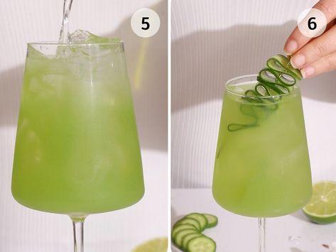 mocktail with cucumber process shots 5 and 6. Cucumber Elderflower Spritz, Cucumber Mocktail, Low Sugar Alcohol, Mocktails Recipe, Elderflower Spritz, Spritz Mocktail, Easy Mocktails, Mojito Mocktail, Elderflower Cordial