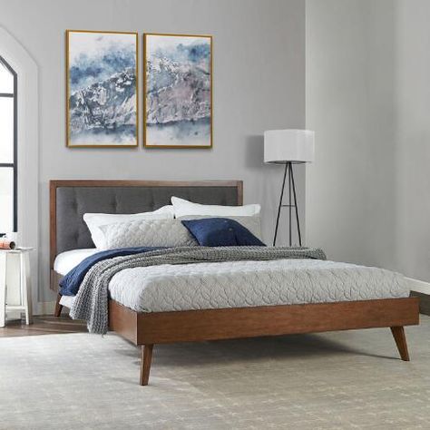 Mid Century Tufted Jackson Upholstered Platform Bed | World Market Classy Beds, Classy Bed, Mid Century Bedroom, Modern Beds, Modern Platform Bed, Queen Upholstered Bed, Mid Century Modern Bedroom, Bed Queen, Dining Room Seating