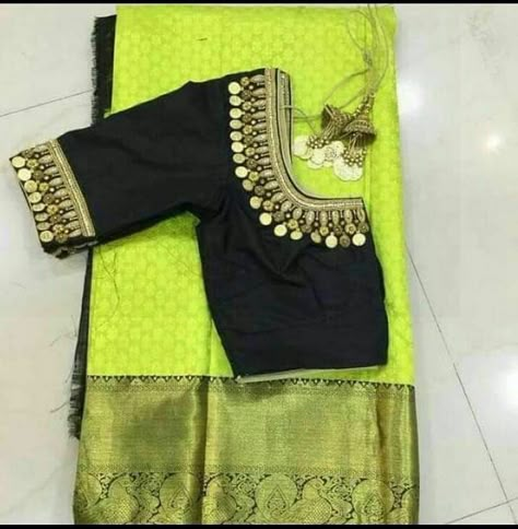 Image may contain: people standing Blouse Designs Sketch, Coin Work Blouse Designs, Types Of Blouse Designs, Blouse Maggam Work, Maggam Work Designs, Saree Blouse Neck Designs, Cutwork Blouse Designs, Maggam Works, Sari Blouse Designs