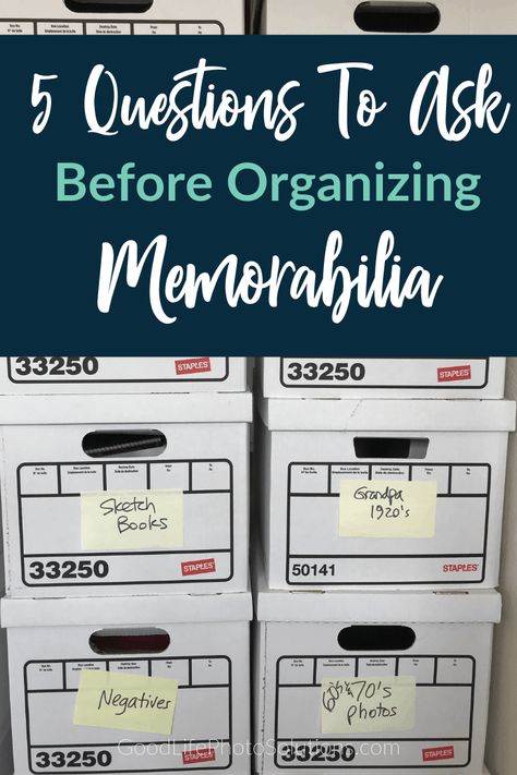 5 Questions to Ask Before Organizing Memorabilia - Good Life Photo Solutions Organizing Memorabilia, Memorabilia Organization, Organization Photos, Memorabilia Storage, Photo Organization Storage, Organize Photos, Photo Album Storage, Digital Photo Organization, Photo Organizing