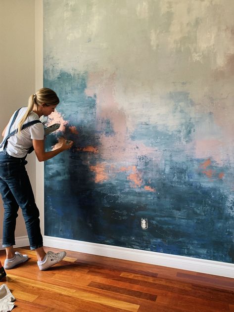 Creating a Custom Decorative Textured Finish: The Process — Interiors to Inspire Wall Painting Ideas For Art Studio, Paint Techniques For Walls, Colorful Accent Wall, Blue Cave, Watercolor Mural, Wall Murals Diy, Interior Murals, Wall Painting Techniques, 2024 Ideas