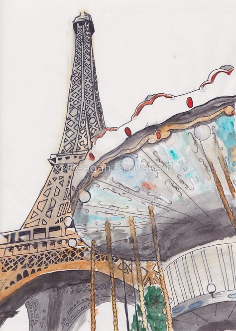 Carousel Watercolor, Paris Carousel, The Eiffel Tower, Carousel, Watercolor Illustration, Valencia, Eiffel Tower, Art Painting, Tower