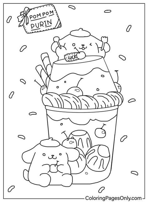 Pompompurin is a cute Sanrio character that kids love. These free printable coloring pages are perfect for a rainy day or for a fun activity at home. #pompompurin #coloringpages #kidsactivities #sanrio Sanrio Coloring Pages Pompompurin, Monday Mandala Coloring Pages, Pompompurin Coloring Page, Sanrio Characters Coloring Pages, Sanrio Coloring Pages, Sanrio Coloring, Worksheet Coloring, Chibi Coloring Pages, Family Coloring Pages