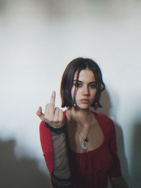 Girl, alt , aesthetic, red, middle finger, short hair, braids, marijuana, smokey eye Middle Finger Pose Reference, Middle Finger Reference, Middle Finger Drawing Reference, Middle Finger Pose, Girl Middle Finger, Middle Finger Drawing, Finger Aesthetic, Middle Finger Picture, Dynamic Posing