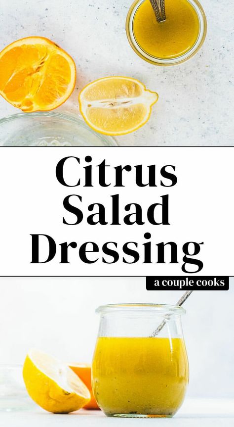 This zingy citrus salad dressing takes just minutes to make! It's a lemon orange vinaigrette that livens up any salad. #salad #dressing #homemade #healthy #vinaigrette Salad Dressing Homemade, Citrus Salad Dressing, Dairy Free Dressing, Fennel And Orange Salad, Green Beans Side Dish, Orange Vinaigrette, A Couple Cooks, Citrus Vinaigrette, Simple Vinaigrette