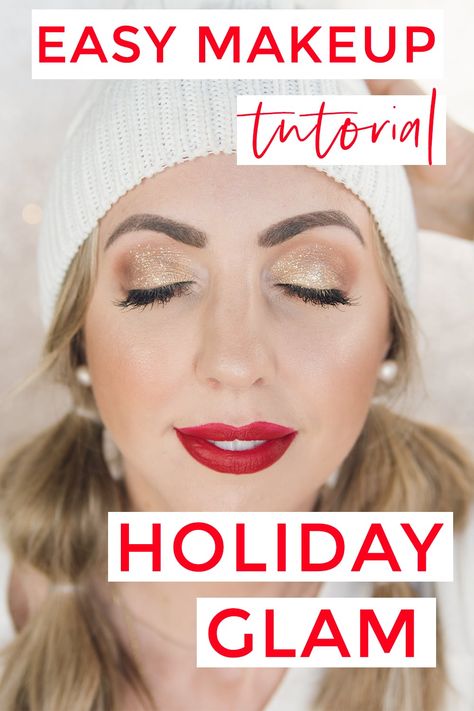 Easy Holiday Makeup, Simple Holiday Makeup, Makeup Looks Winter, Holiday Eye Makeup, Christmas Makeup Simple, Holiday Glam Makeup, Christmas Makeup Tutorial, Holiday Eyeshadow, Holiday Makeup Tutorial