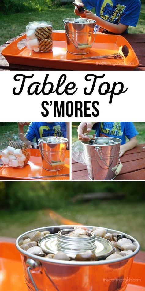 Table Top Smores, Smores Diy, Smores Table, School Valentines Treats, Kids Party Crafts, Diy Table Top, Diy Summer Crafts, Summer Fun For Kids, Party Crafts