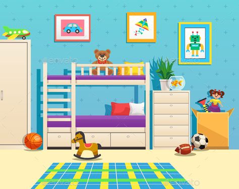 Children Room Interior #Children, #Room, #Interior Aquarium With Fish, Bed Pictures, Pictures On Wall, Cartoon Bedroom, Messy Bedroom, Wall Aquarium, Bed Picture, Tidy Room, Zestaw Ikon