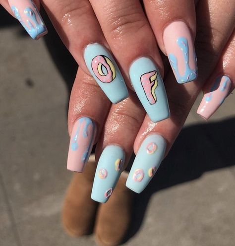 Frank Ocean Inspired Nails, Tyler The Creator Nail Ideas, Tyler The Creator Inspired Nails, Tyler The Creator Nails, Flamingo Albert, Odd Future Wolf Gang, Cartoon Nails, Wolf Gang, Wow Nails