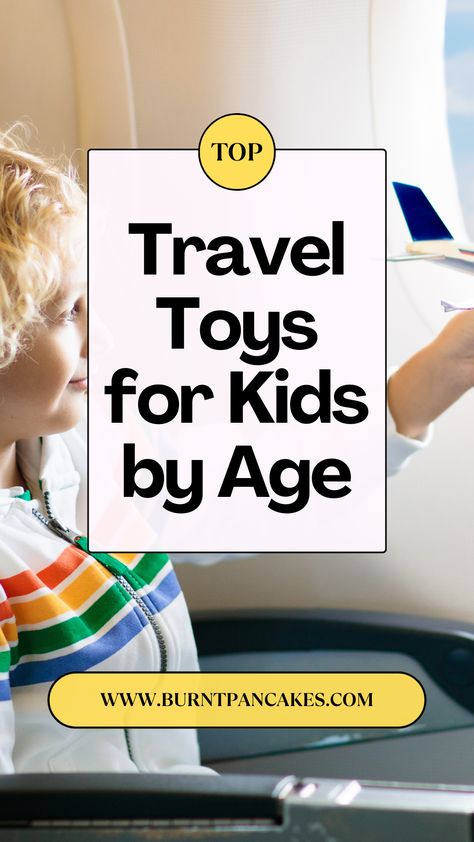 Travel toys for kids by age. Kids flying in an airplane using toys. Long Road Trips With Kids, Travel Toys For Kids, Travel Entertainment For Kids, Travel Boxes For Kids Road Trips, Toddler Airplane Travel, Toddler Long Car Ride Road Trips, Road Trip Toys, Toddler On Airplane Tips, Entertaining Toddlers