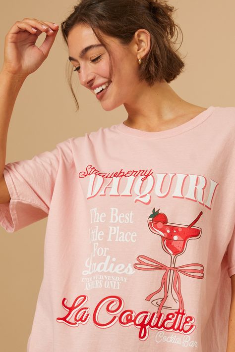 Strawberry Daquiri Graphic Tee in Pink | Altar'd State Strawberry Garnish, Trending Graphic Tees, Say What You Mean, Sweatshirts For Women, Vibrant Energy, Aesthetic Shirts, Cute Pajamas, Tee Shirt Designs, Trend Forecasting