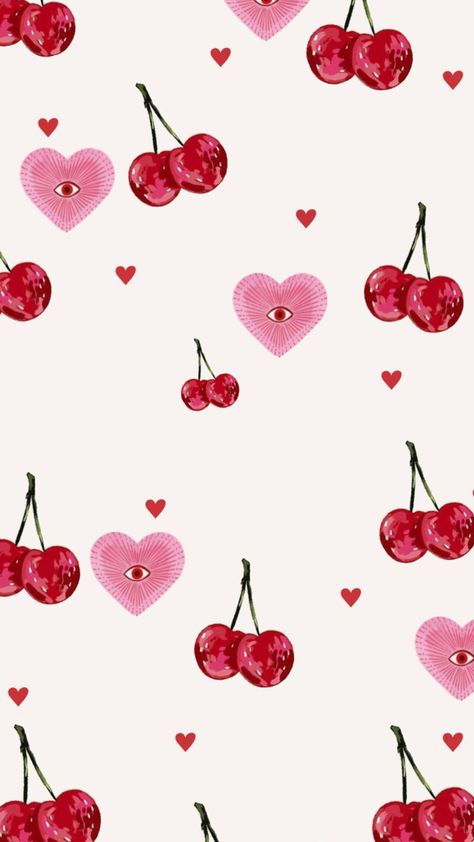 Cherry Emoji Aesthetic, Cherry Coquette Wallpaper, Cherry Cute Wallpaper, Cherry And Strawberry Wallpaper, Cherry Pattern Wallpaper, Everything All At Once, Eyes Wallpaper, Phone Wallpaper Patterns, Instagram Icons