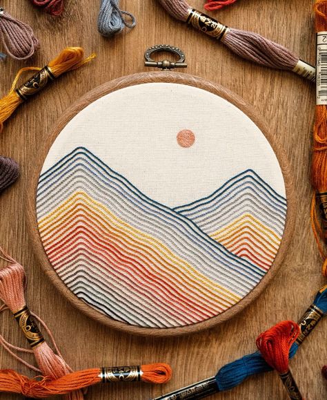 Abstract Sunrise, Modern Hand Embroidery Patterns, Modern Hand Embroidery, Abstract Embroidery, Digital Embroidery Patterns, Embroidery Wall Art, Diy Embroidery Patterns, Hand Embroidery Projects, Pola Sulam